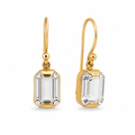 9ct Yellow Gold End Set Emerald Cut White Topaz Drop Earrings - Aurum Jewels