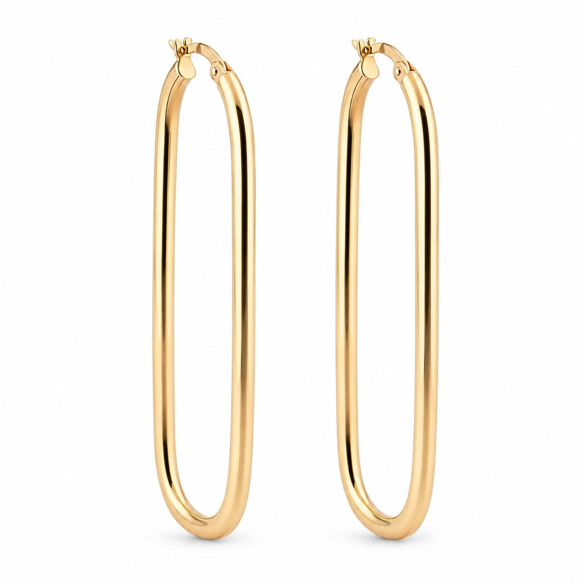 9ct Yellow Gold Flat Oblong Oval Hoop Earrings - Aurum Jewels