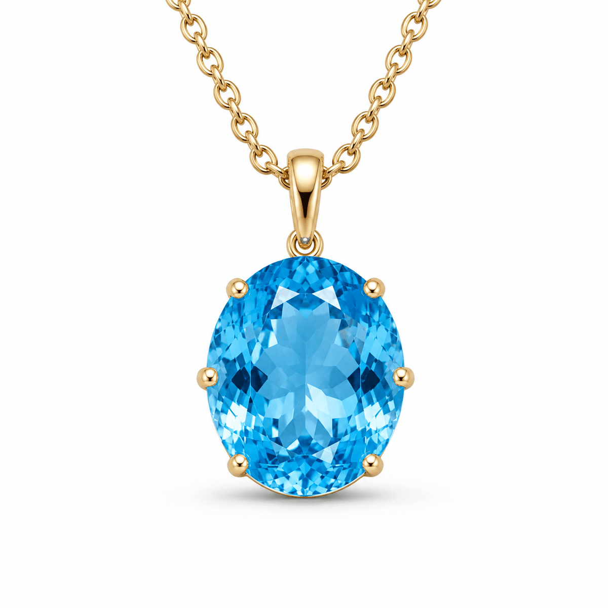 9ct Yellow Gold Large Oval Cut Swiss Blue Topaz Pendant - Aurum Jewels