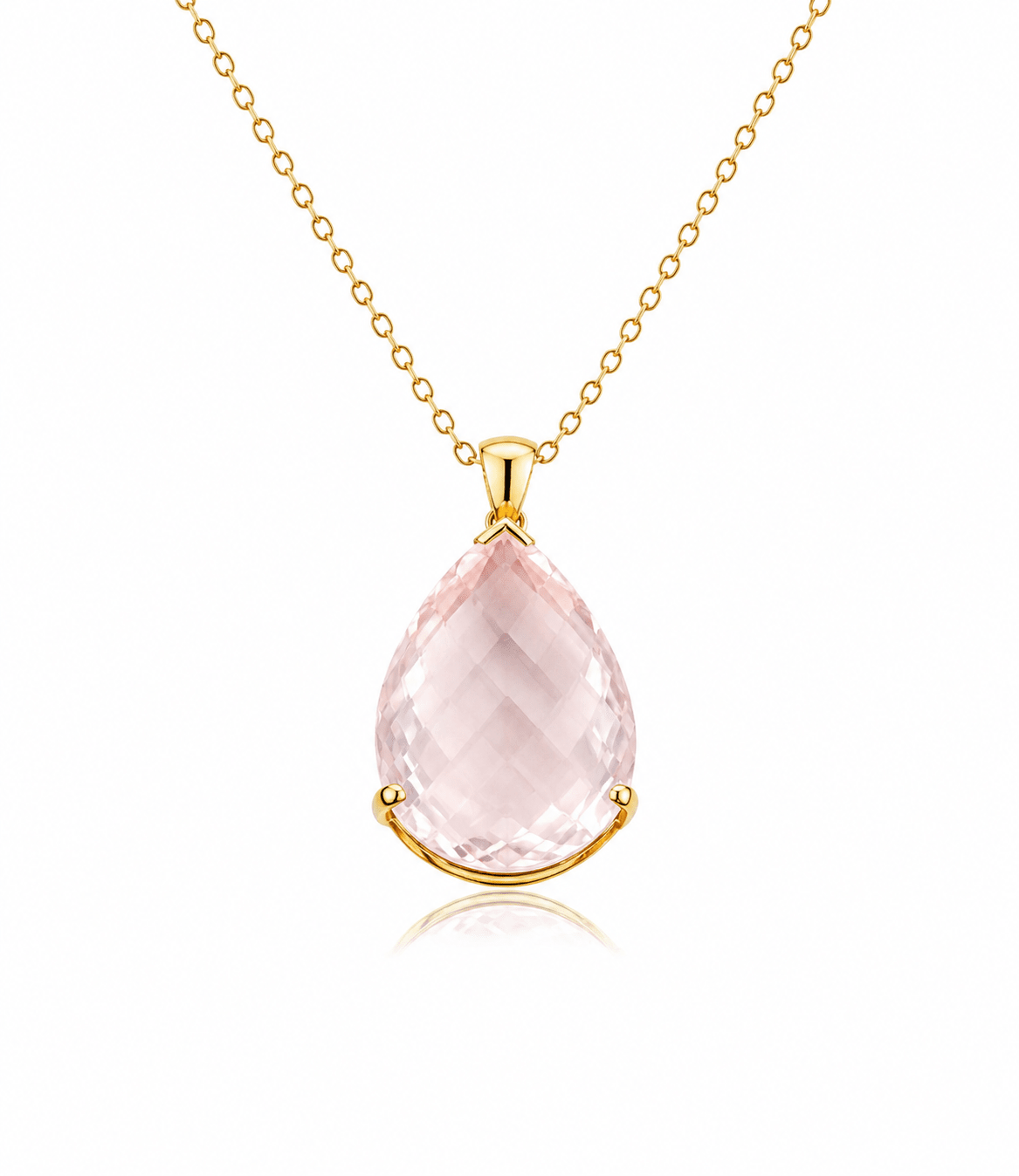 9ct Yellow Gold Large Pear Checkerboard Facetted Rose Quartz Pendant - Aurum Jewels
