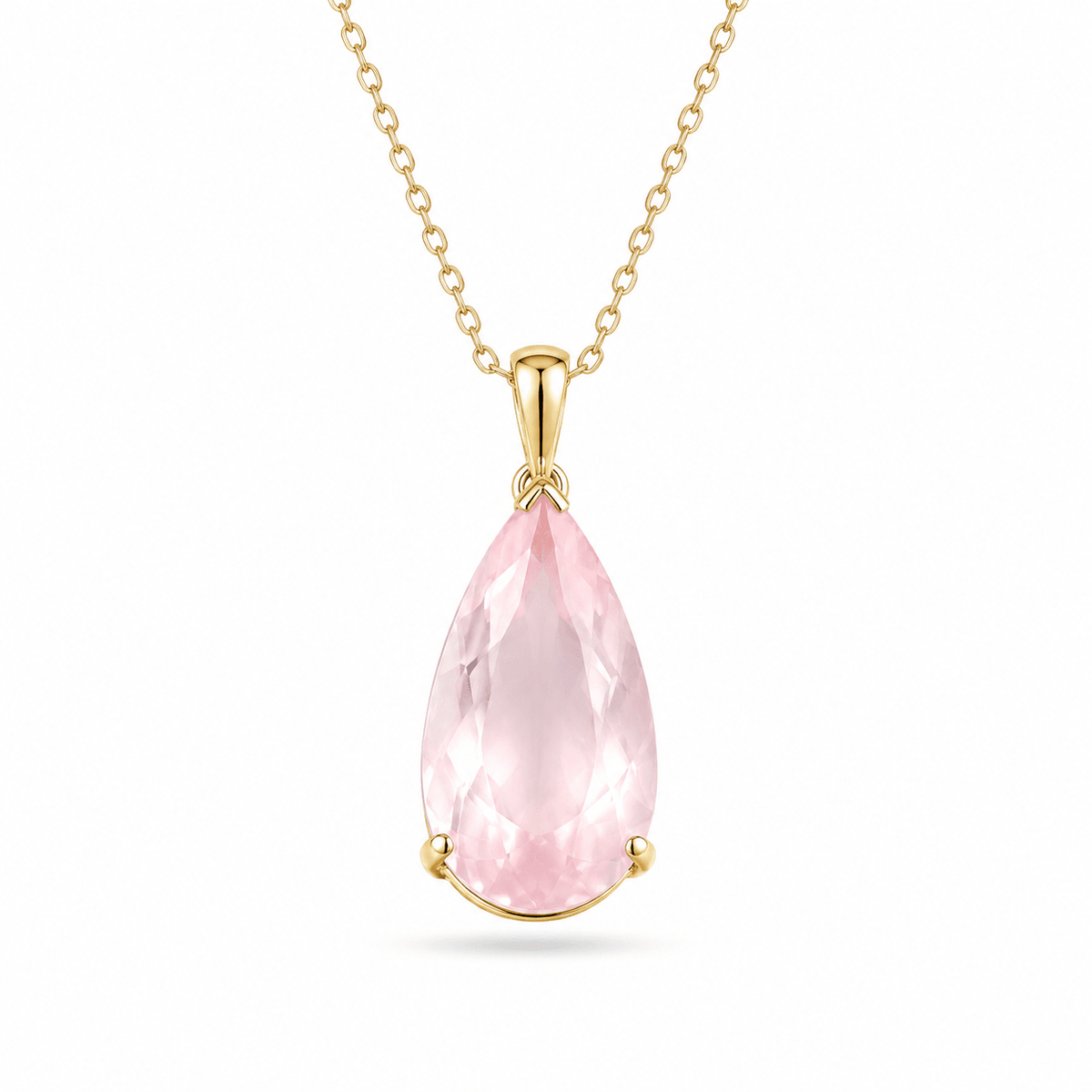 9ct Yellow Gold Large Pear Shape Rose Quartz Pendant - Aurum Jewels