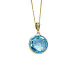 9ct Yellow Gold Large Round Checkerboard Cut Sky Blue Topaz Pendant - Aurum Jewels