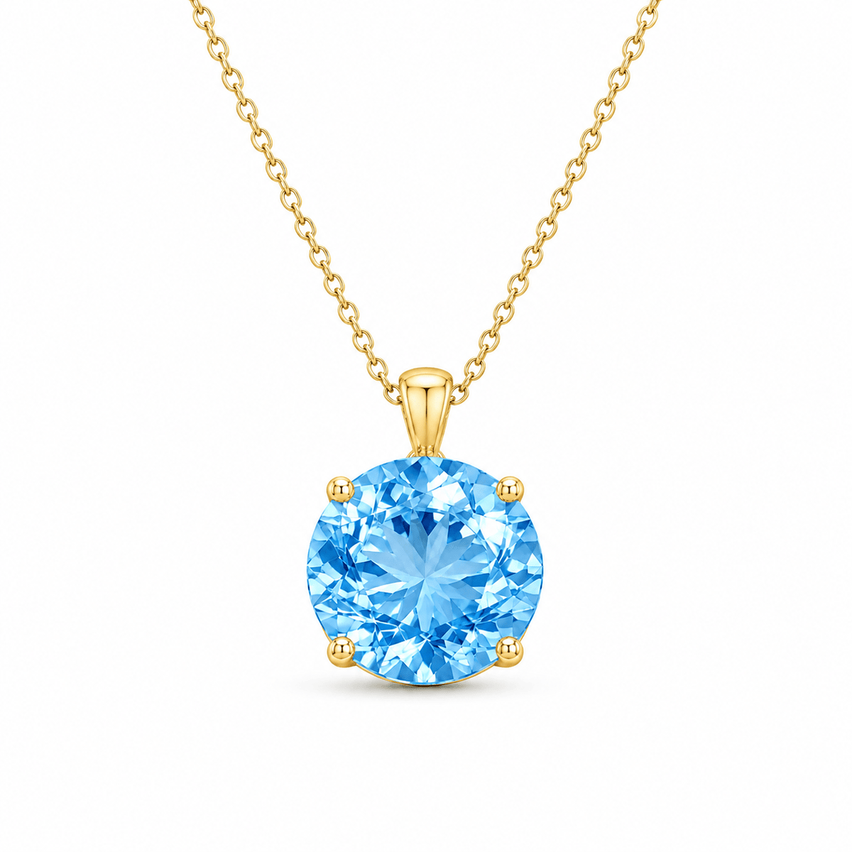 9ct Yellow Gold Large Round Swiss Blue Topaz Pendant - Aurum Jewels