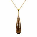 9ct Yellow Gold Long Drop Briolette Smokey Quartz Pendant - Aurum Jewels
