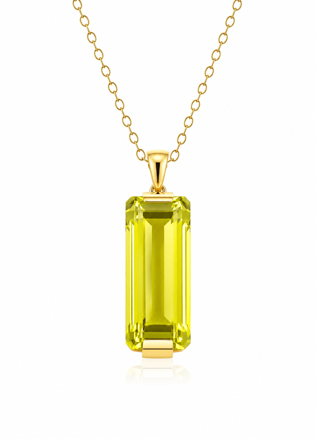 9ct Yellow Gold Long Emerald Cut Lemon Quartz Pendant - Aurum Jewels