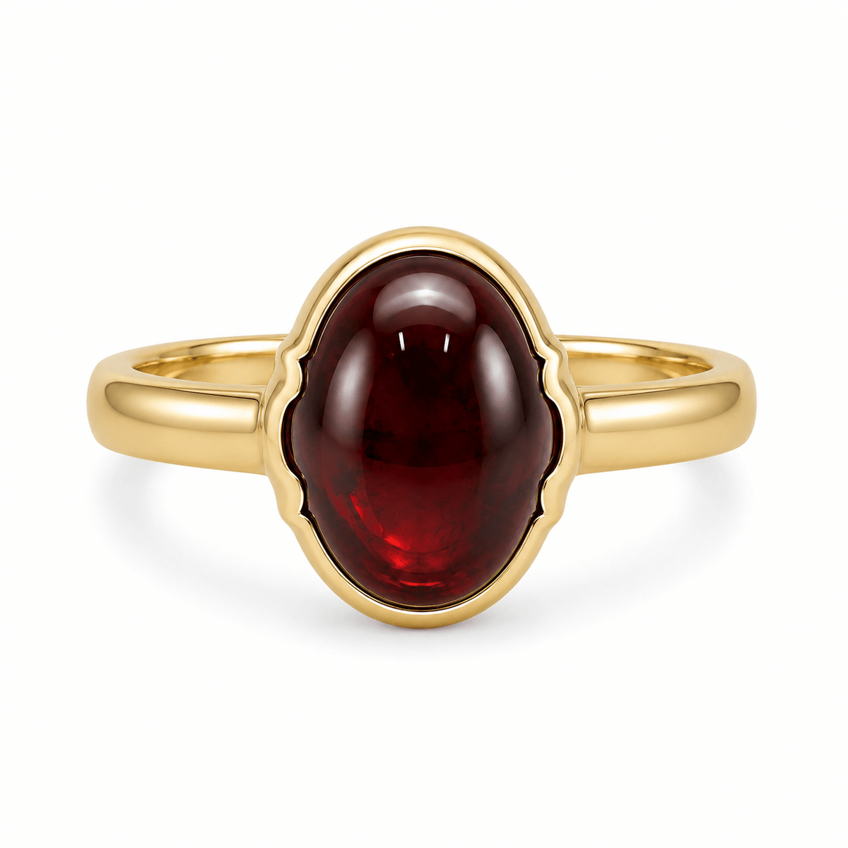 9ct Yellow Gold Oval Cabochon Garnet Ring - Aurum Jewels