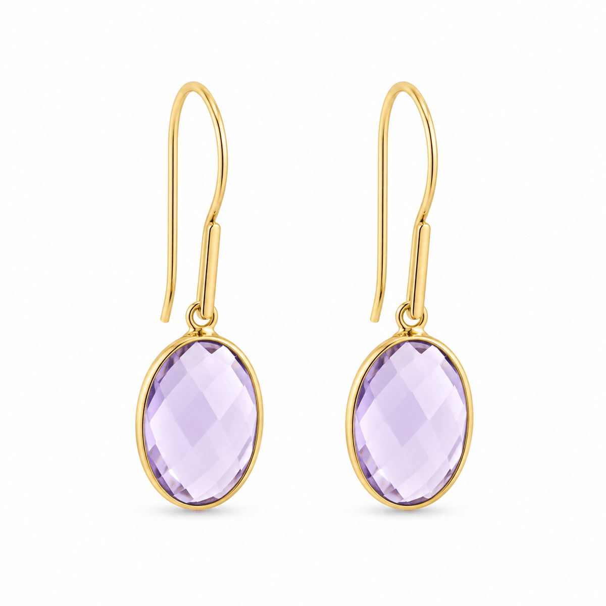 9ct Yellow Gold Oval Checkerboard Amethyst Drop Earrings - Aurum Jewels