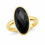 9ct Yellow Gold Oval Checkerboard Cut Onyx Ring - Aurum Jewels