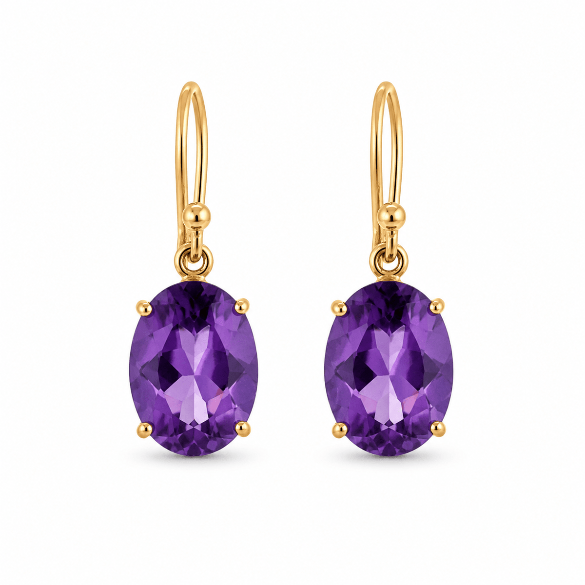9ct Yellow Gold Oval Cut Amethyst Drop Earrings - Aurum Jewels