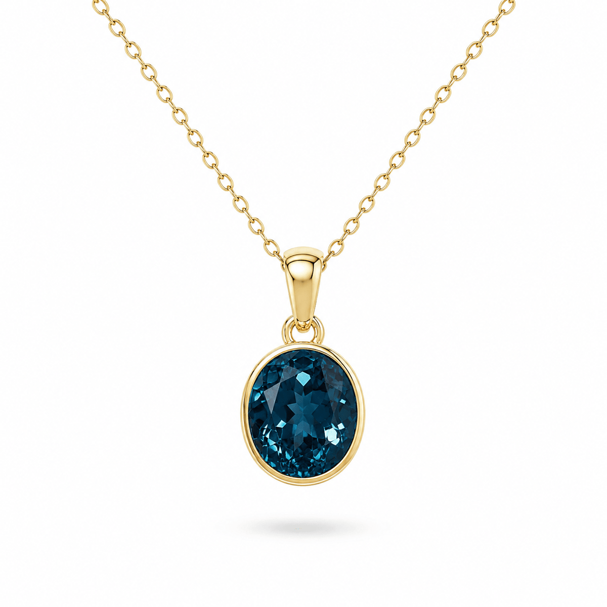 9ct Yellow Gold Oval Cut London Blue Topaz Pendant - Aurum Jewels