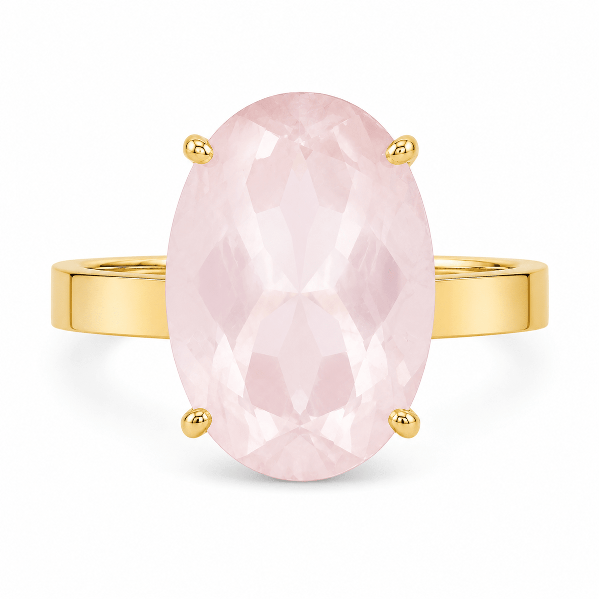 9ct Yellow Gold Oval Rose Quartz Cocktail Ring - Aurum Jewels
