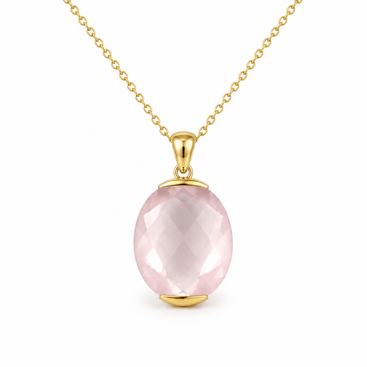9ct Yellow Gold Oval Rose Quartz Pendant - Aurum Jewels