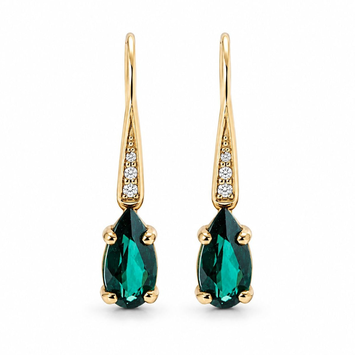 9ct Yellow Gold Pear Cut Green Tourmaline & Diamond Shepherds Hook Earrings - Aurum Jewels