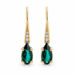 9ct Yellow Gold Pear Cut Green Tourmaline & Diamond Shepherds Hook Earrings - Aurum Jewels