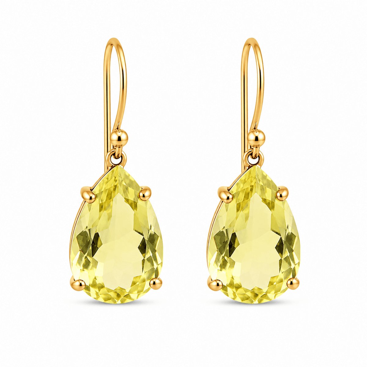 9ct Yellow Gold Pear Shape Lemon Quartz Drop Earrings - Aurum Jewels