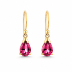 9ct Yellow Gold Pear Shaped Pink Tourmaline Drop Earrings - Aurum Jewels