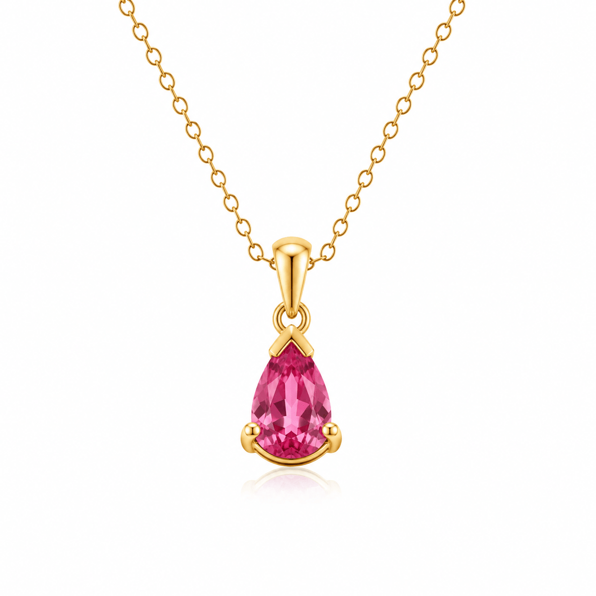 9ct Yellow Gold Pear Shaped Pink Tourmaline Pendant - Aurum Jewels