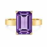 9ct Yellow Gold Rectangular Amethyst Ring Size R - Aurum Jewels