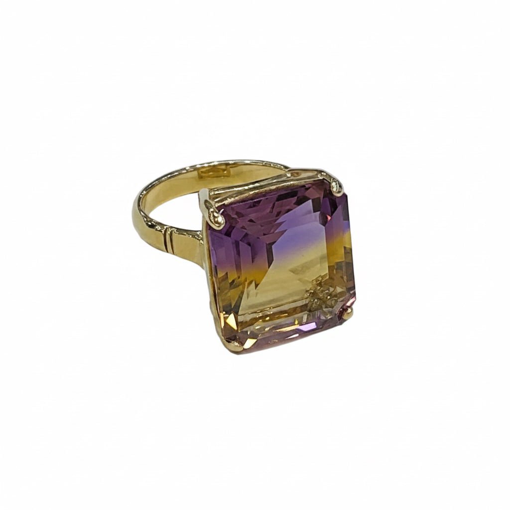 9ct Yellow Gold Rectangular Ametrine Cocktail Ring - Aurum Jewels