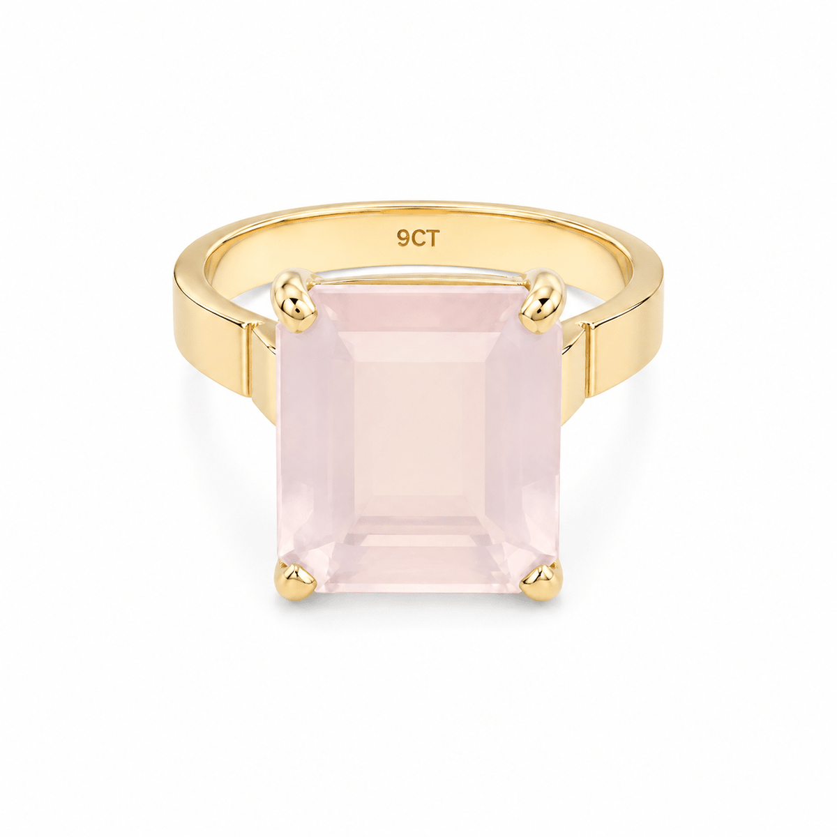 9ct Yellow Gold Rectangular Rose Quartz Ring - Aurum Jewels