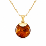 9ct Yellow Gold Round Amber Pendant - Aurum Jewels