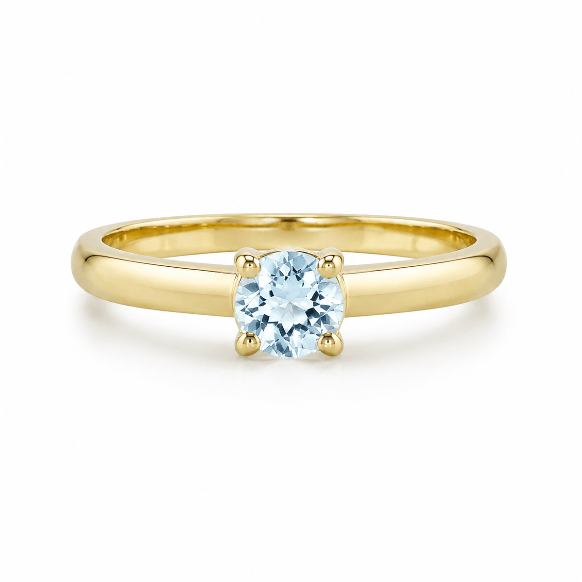 9ct Yellow Gold Round Aquamarine Ring - Aurum Jewels