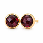 9ct Yellow Gold Round Checkerboard Facetted Garnet Stud Earrings - Aurum Jewels