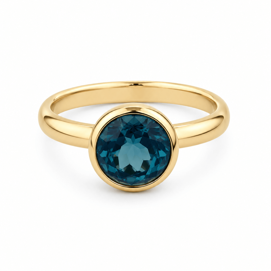 9ct Yellow Gold Round London Blue Topaz Ring - Aurum Jewels