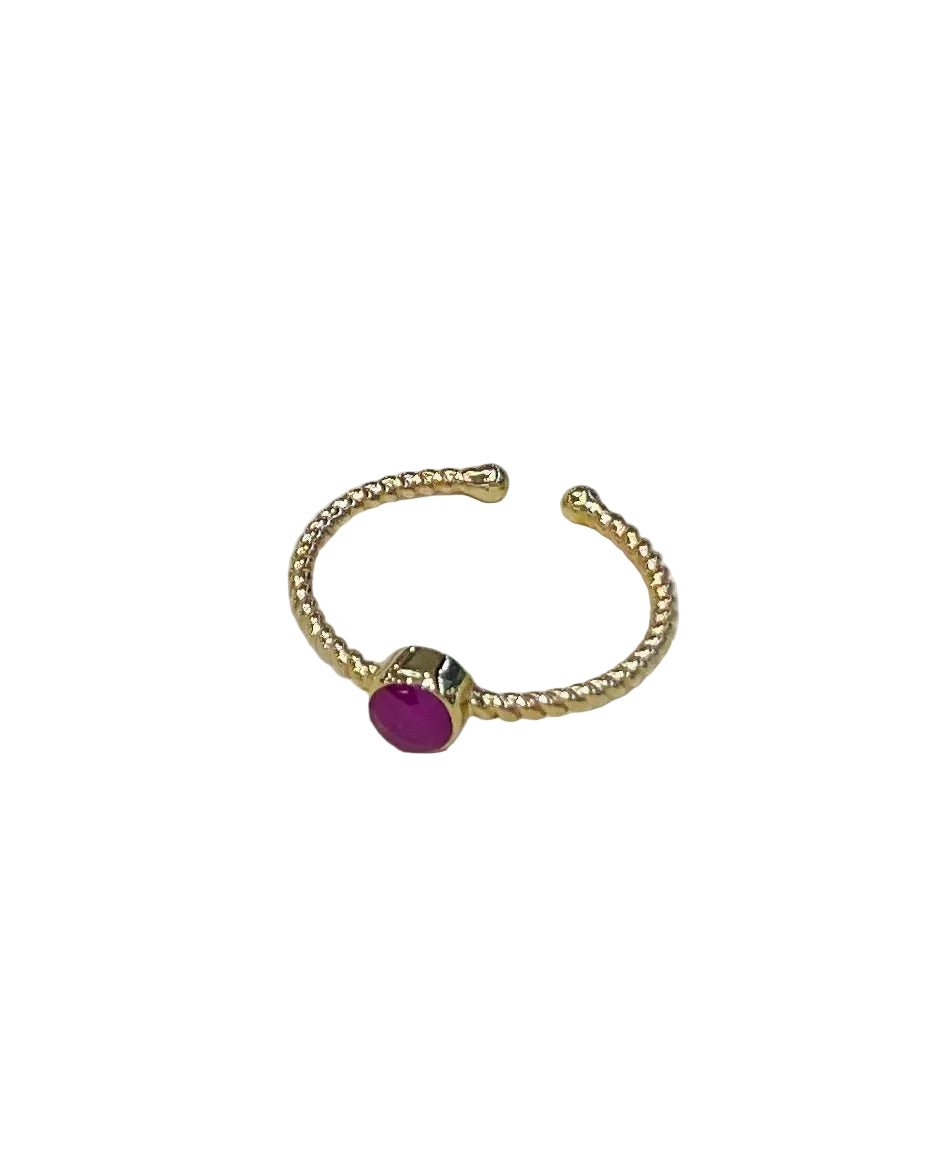 9ct Yellow Gold Round Ruby Twisted Band Ring - Aurum Jewels