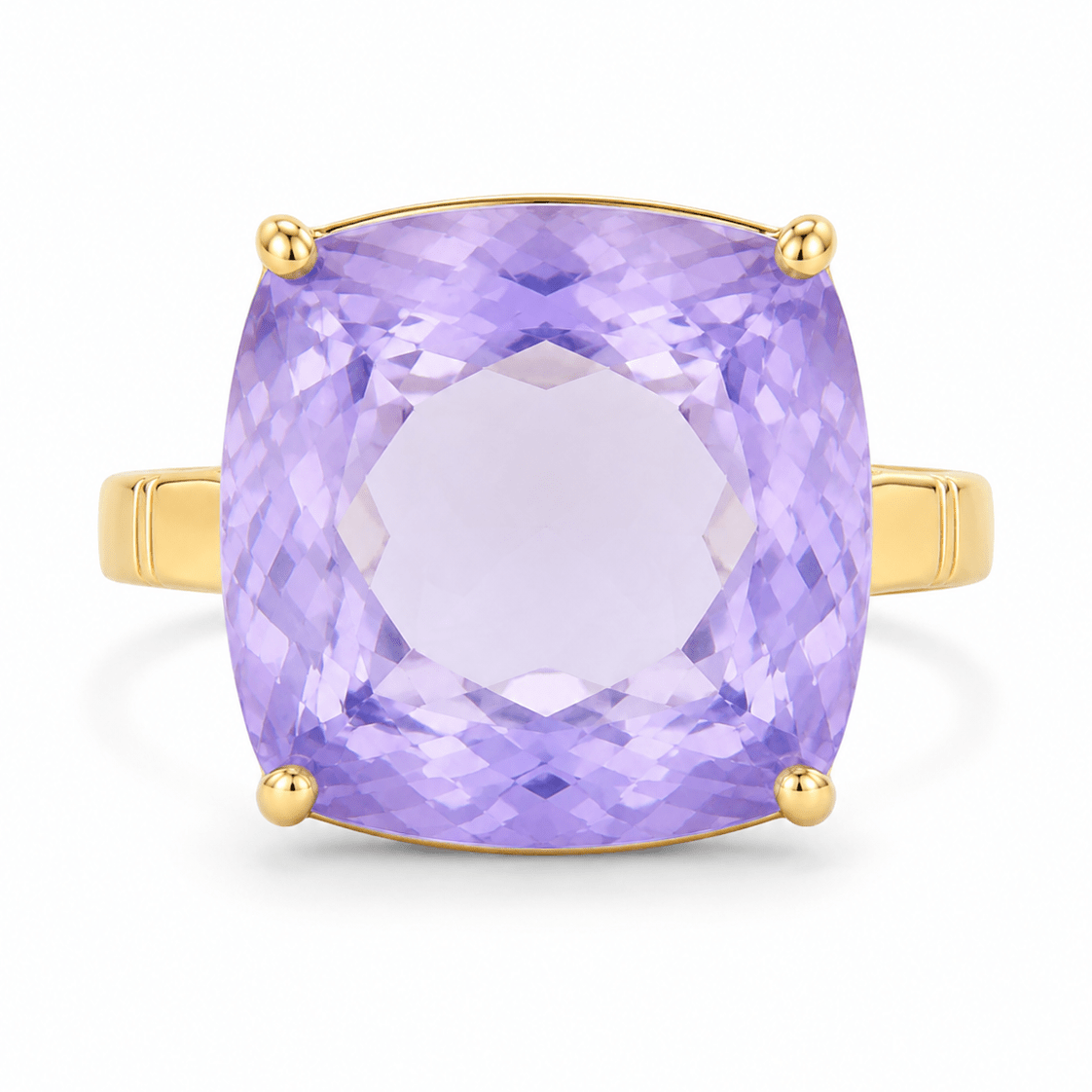 9ct Yellow Gold Statement Cushion Faceted Lavender Quartz Cocktail Ring - Aurum Jewels