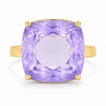 9ct Yellow Gold Statement Cushion Faceted Lavender Quartz Cocktail Ring - Aurum Jewels
