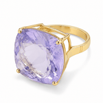 9ct Yellow Gold Statement Cushion Faceted Lavender Quartz Cocktail Ring - Aurum Jewels