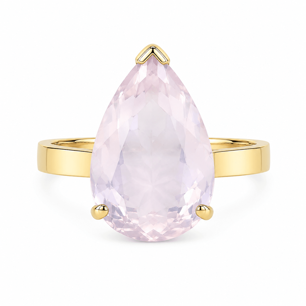 9ct Yellow Gold Teardrop Rose Quartz Ring - Aurum Jewels
