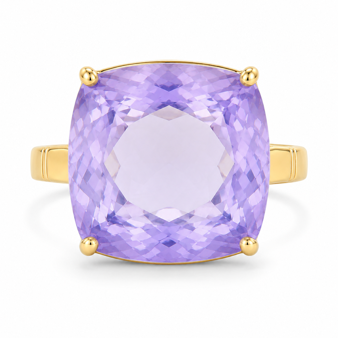 9ct Yellow Gold Statement Cushion Faceted Lavender Quartz Cocktail Ring