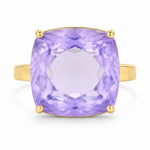 9ct Yellow Gold Statement Cushion Faceted Lavender Quartz Cocktail Ring