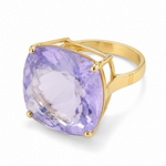 9ct Yellow Gold Statement Cushion Faceted Lavender Quartz Cocktail Ring