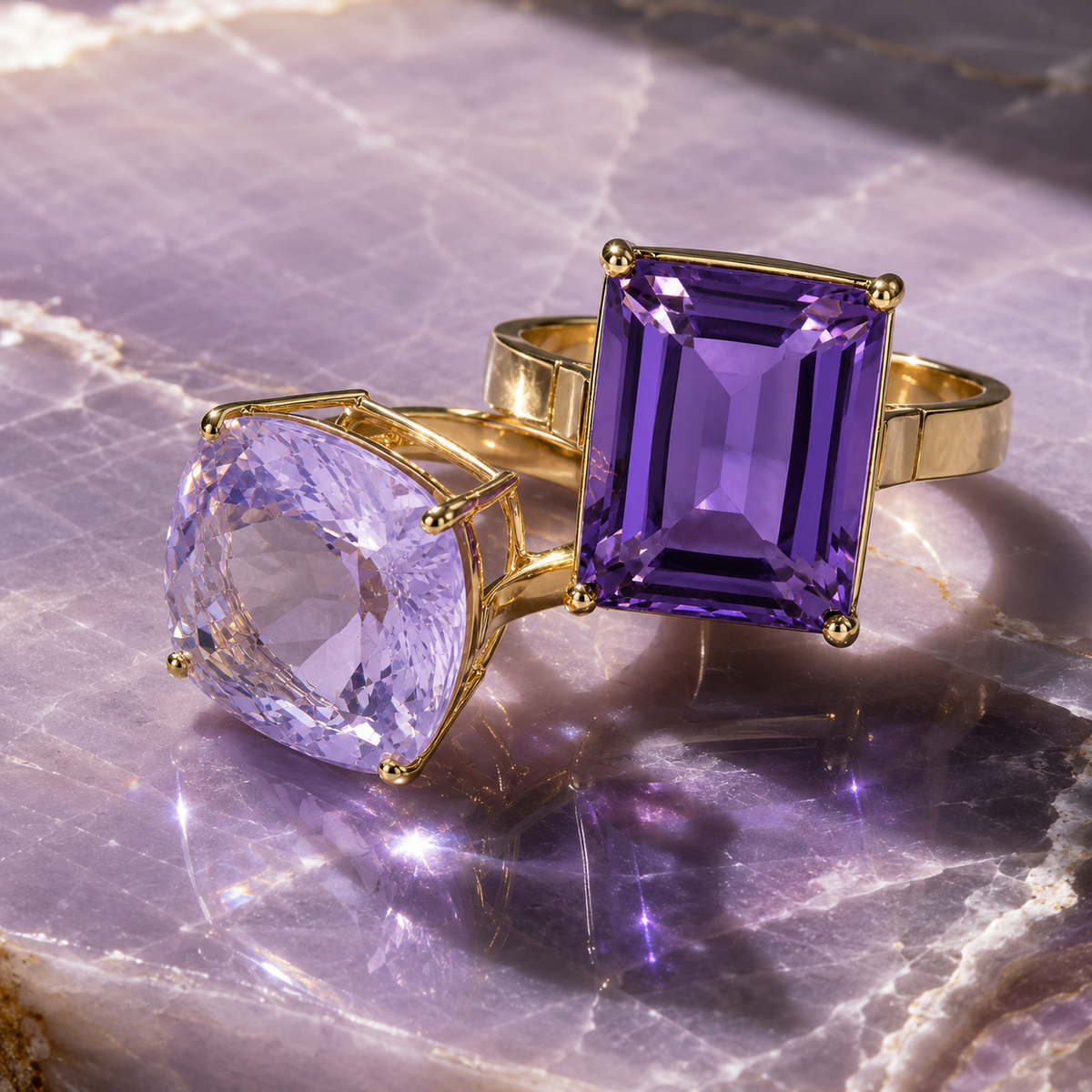9ct Yellow Gold Statement Cushion Faceted Lavender Quartz Cocktail Ring