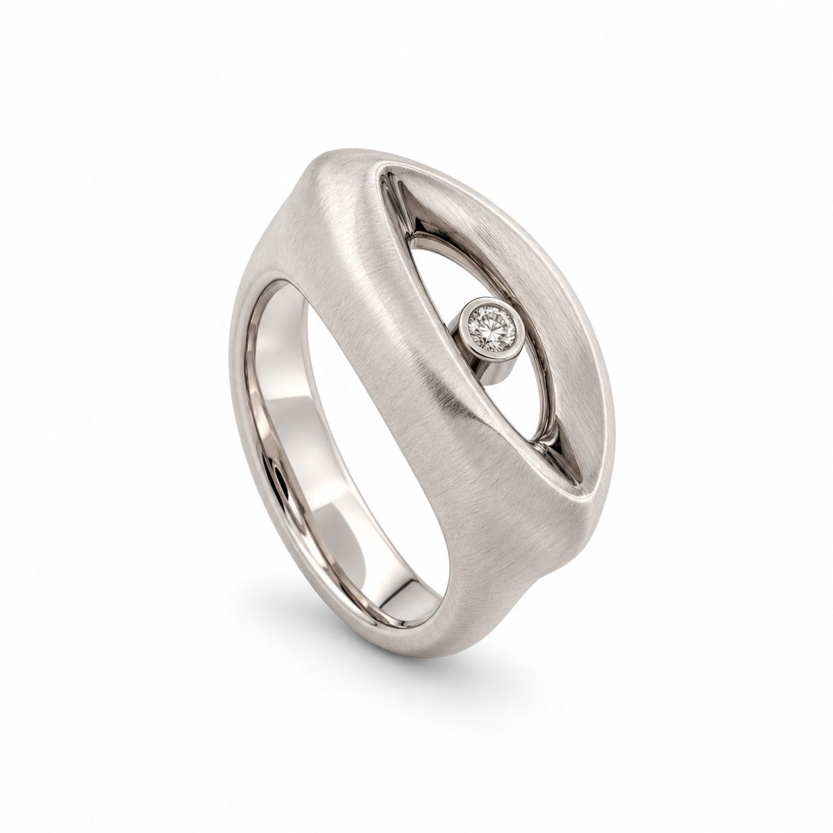 Daniel Bentley Satinised Sterling Silver & Diamond Dress Ring