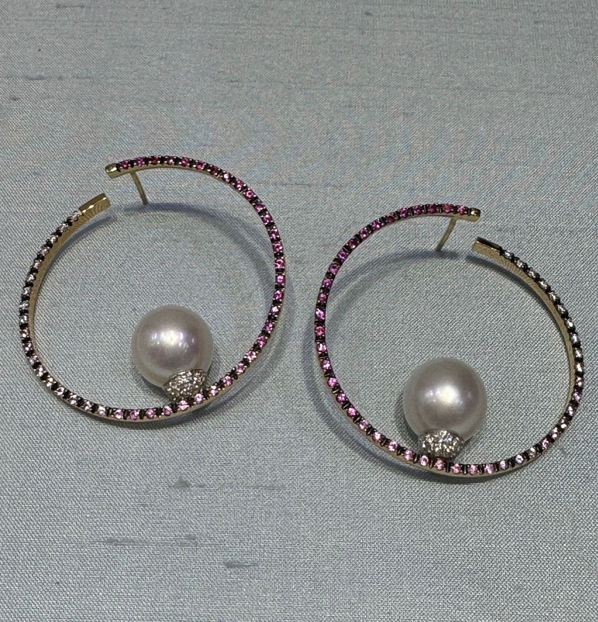 South Sea Pearl & Pink Sapphire Hoop Earrings