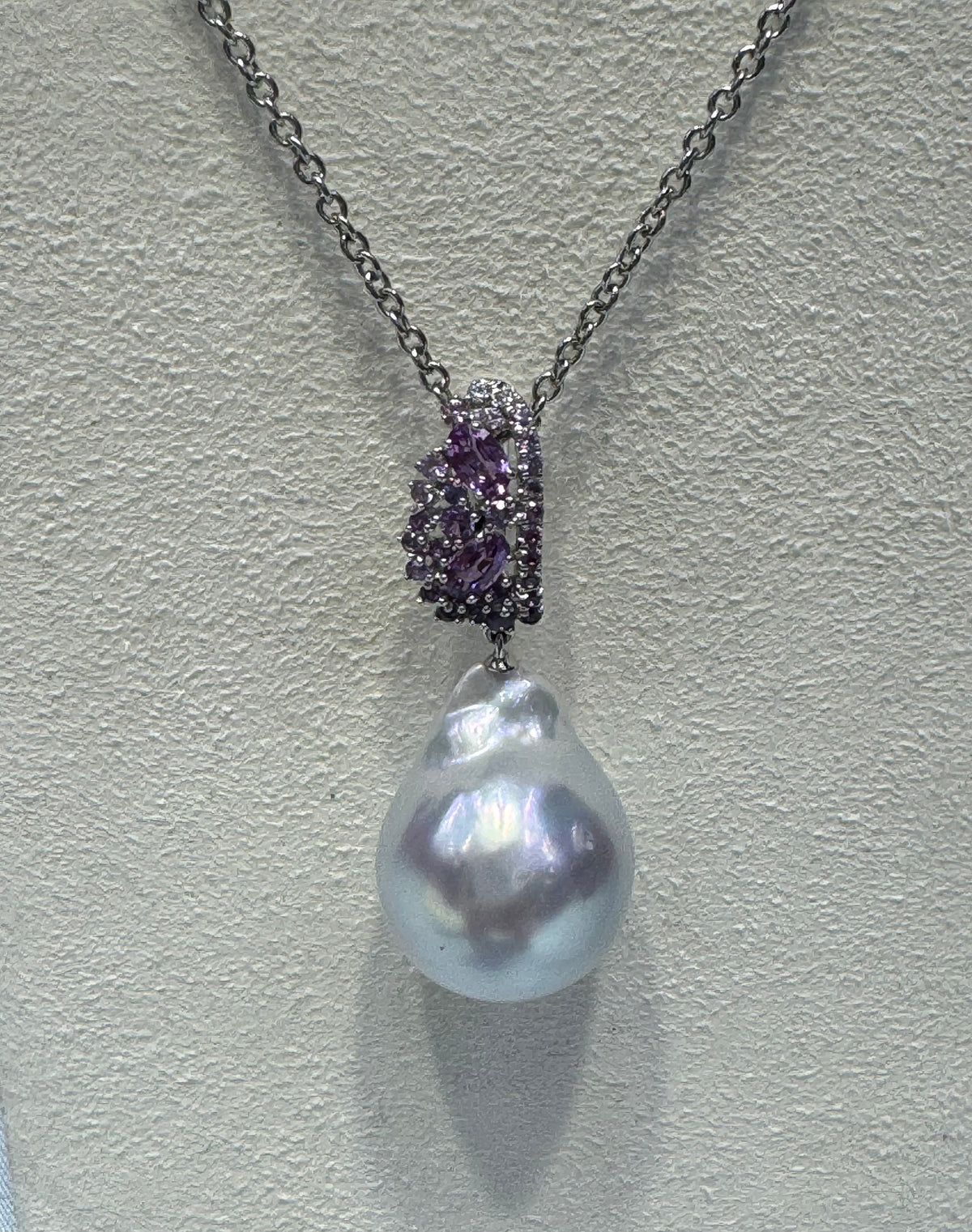 Baroque South Sea Pearl & Violet Sapphire Pendant