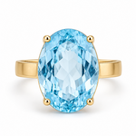 9ct Yellow Gold Statement Oval Faceted Sky Blue Topaz Cocktail Ring