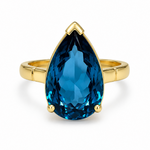 9ct Yellow Gold Statement Teardrop London Blue Topaz Cocktail Ring