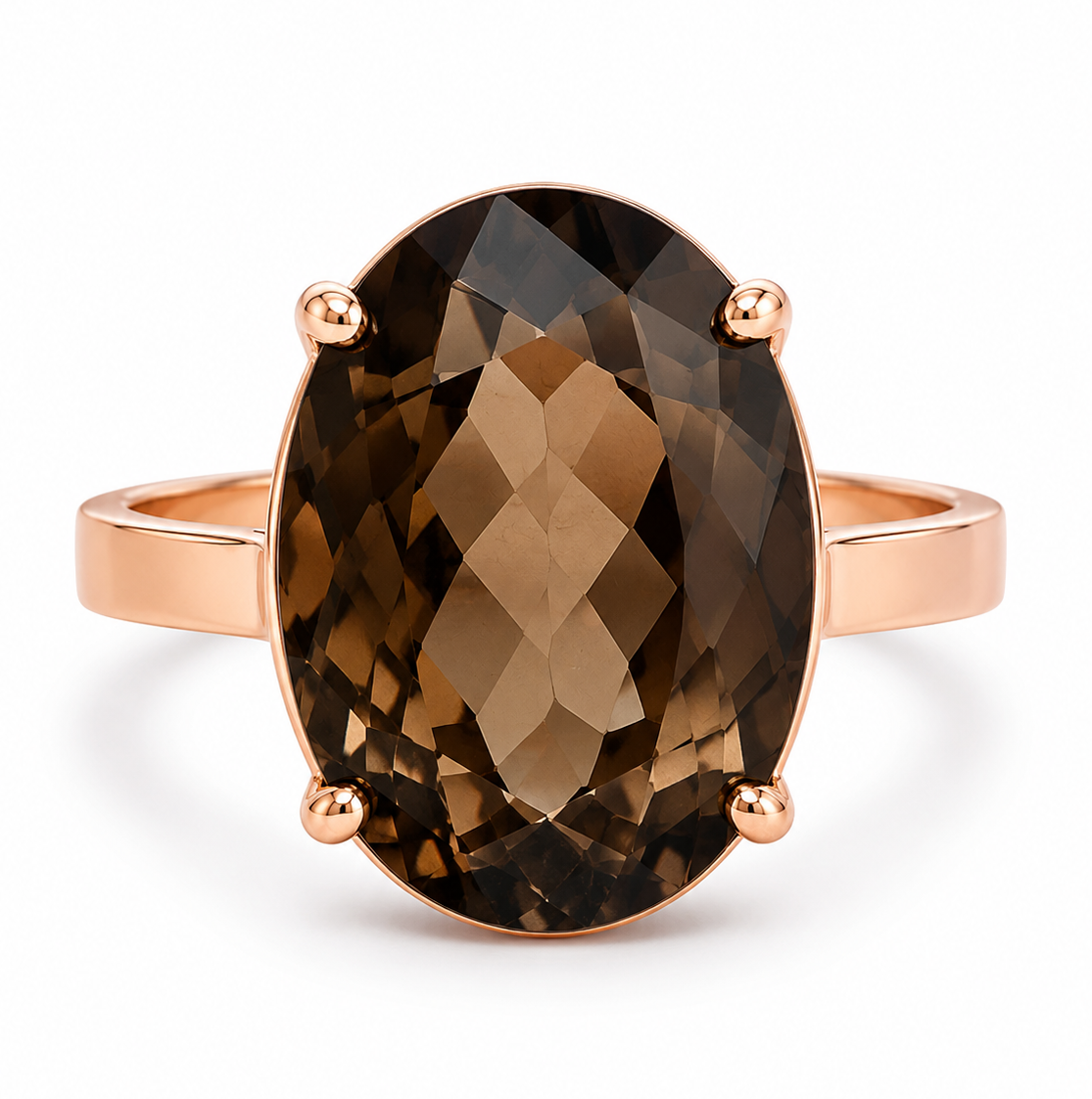 9ct Rose Gold Statement Oval Smokey Quartz Cocktail Ring