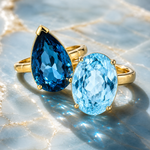 9ct Yellow Gold Statement Teardrop London Blue Topaz Cocktail Ring