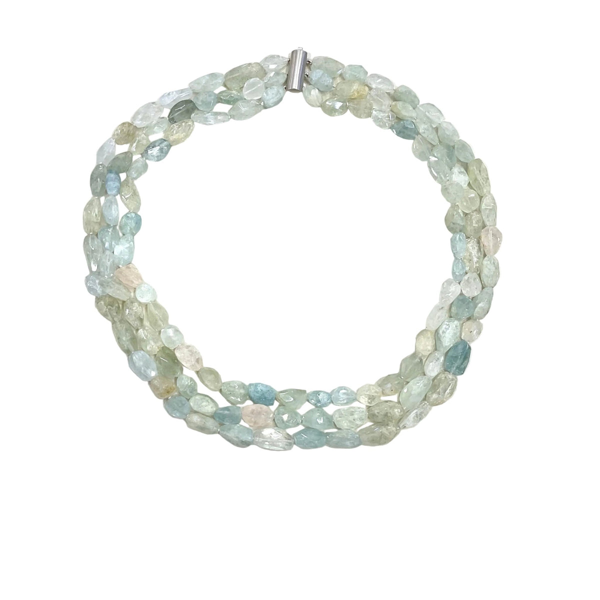 Aquamarine & Morganite Gemstone Multi Row Necklace - Aurum Jewels