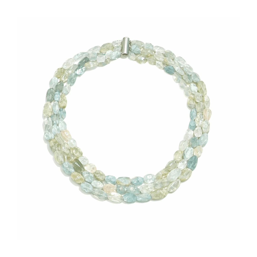 Aquamarine & Morganite Gemstone Multi Row Necklace - Aurum Jewels