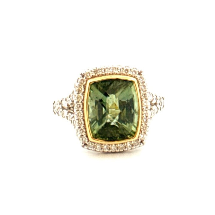 Aurum Jewels 18ct Green Tourmaline & Diamond Halo Ring - Aurum Jewels
