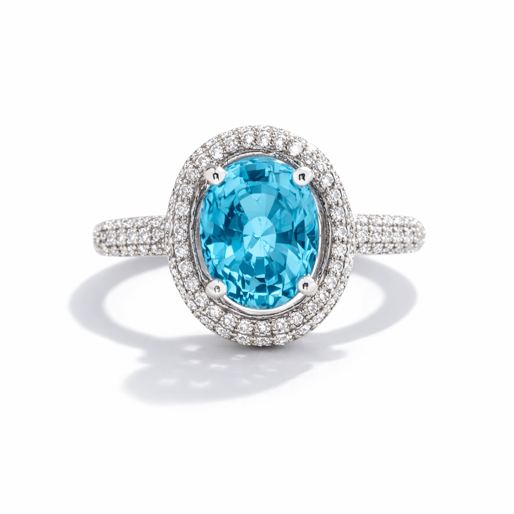 Aurum Jewels 18ct White Gold Apatite & Diamond Halo Ring - Aurum Jewels