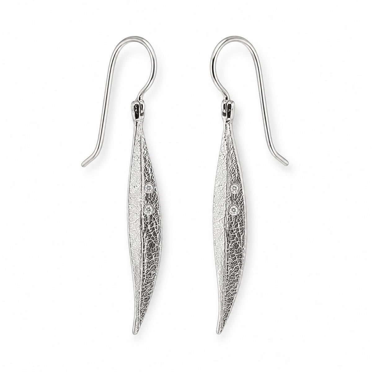 Aurum Jewels 18ct White Gold Diamond Set Leaf Earrings - Aurum Jewels