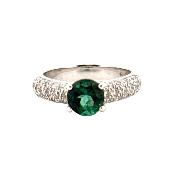 Aurum Jewels 18ct White Gold Green Tourmaline & Diamond Ring - Aurum Jewels